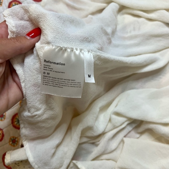 EUC REFORMATION Leila Ivory Pink Floral Smocked Bodice Slit Midi Dress - Picture 12 of 12